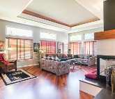 New living room with vaulted ceiling